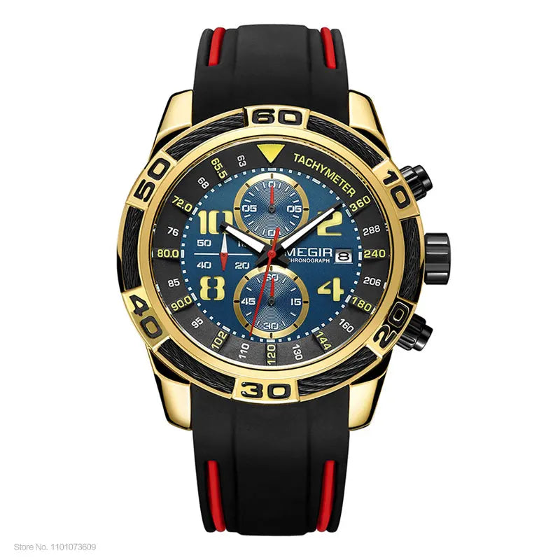 Megir Sports Watch Men Top Brand Luxury Chronograph Quartz Wrist Watches Silicone Bracelet Military Relogio Masculino Clock 2045