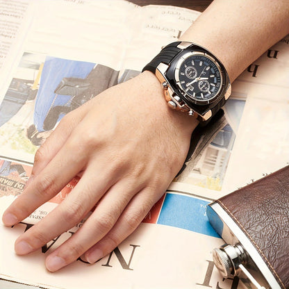 New silicone fashionable outdoor sports watch for men's three eye calendar multifunctional large dial quartz men's watch