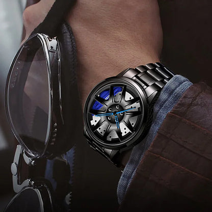 2025 Men Top Big Leather Watches Men Car Wheel Hub Stainless Steel Quartz Watch For Male Military Sports Watch Relogio Masculino