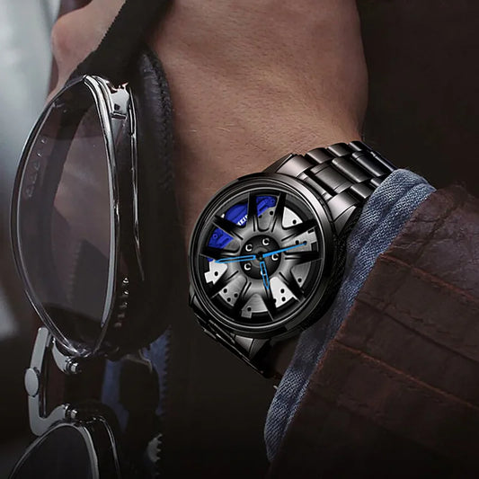 2025 Men Top Big Leather Watches Men Car Wheel Hub Stainless Steel Quartz Watch For Male Military Sports Watch Relogio Masculino